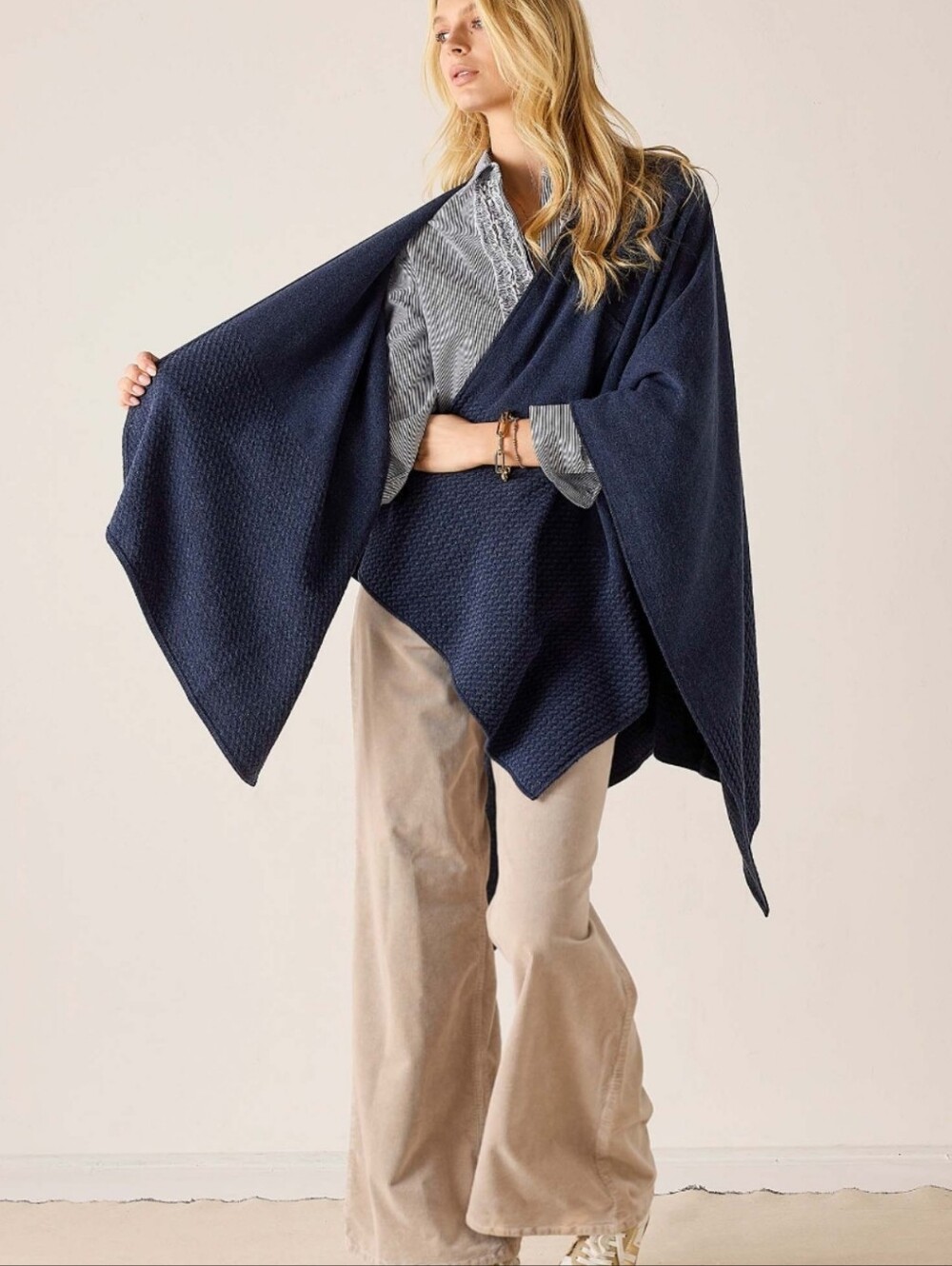Mersea Charleston Cable Wrap Cotton Cashmere Navy Quiet Luxury